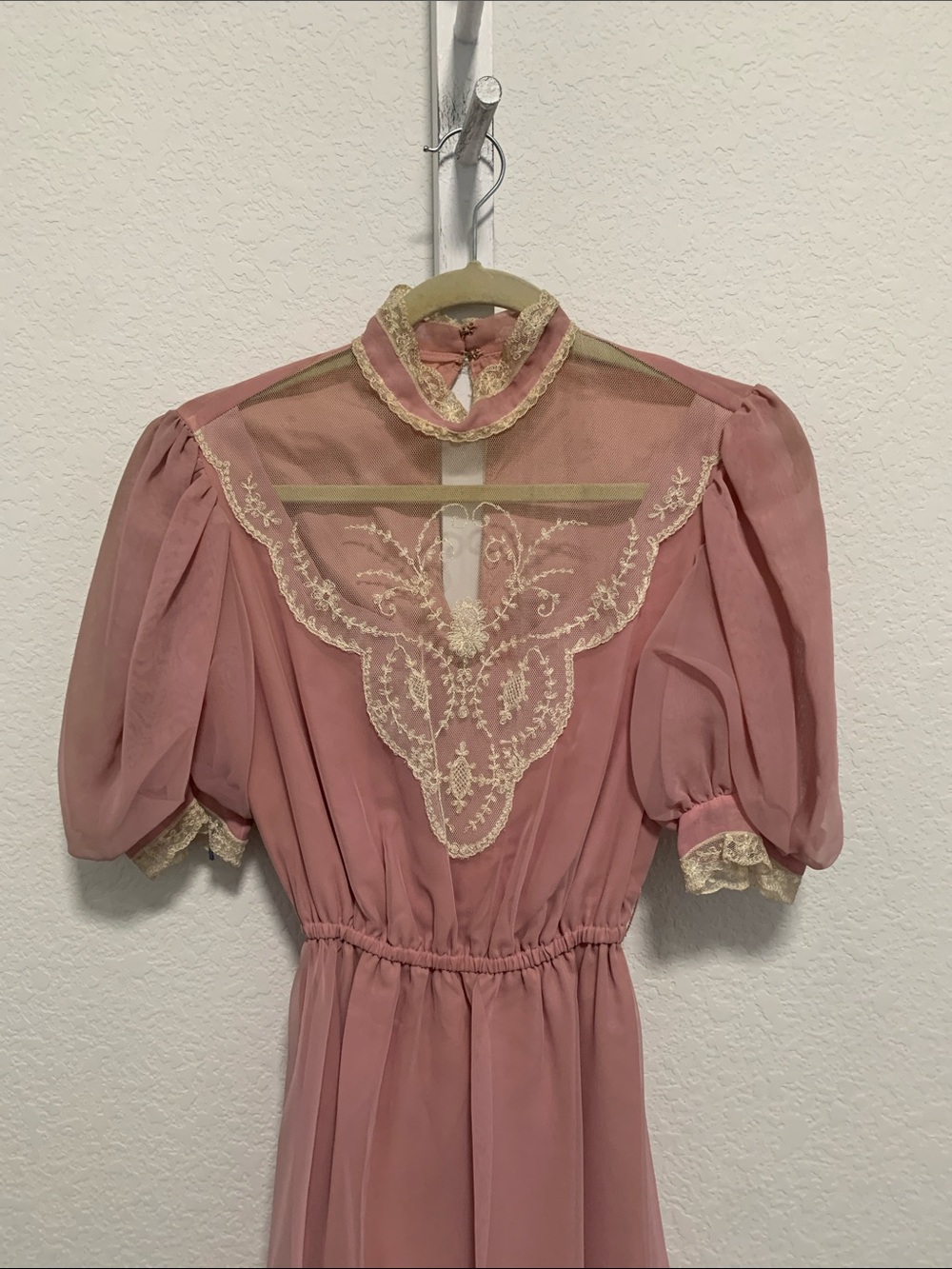 Vintage-Inspired Pink Lace Trim Victorian Maxi Dress - Picture 2 of 8